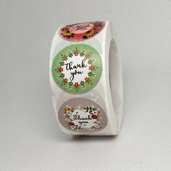Thank You Sticker Adhesive Label Envelope Seal Decorative Package Flower 1" - Picture 3 of 4